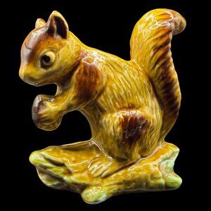 Vintage Squirrel Glazed Ceramic Figurine Collectible Decor Made In Brazil